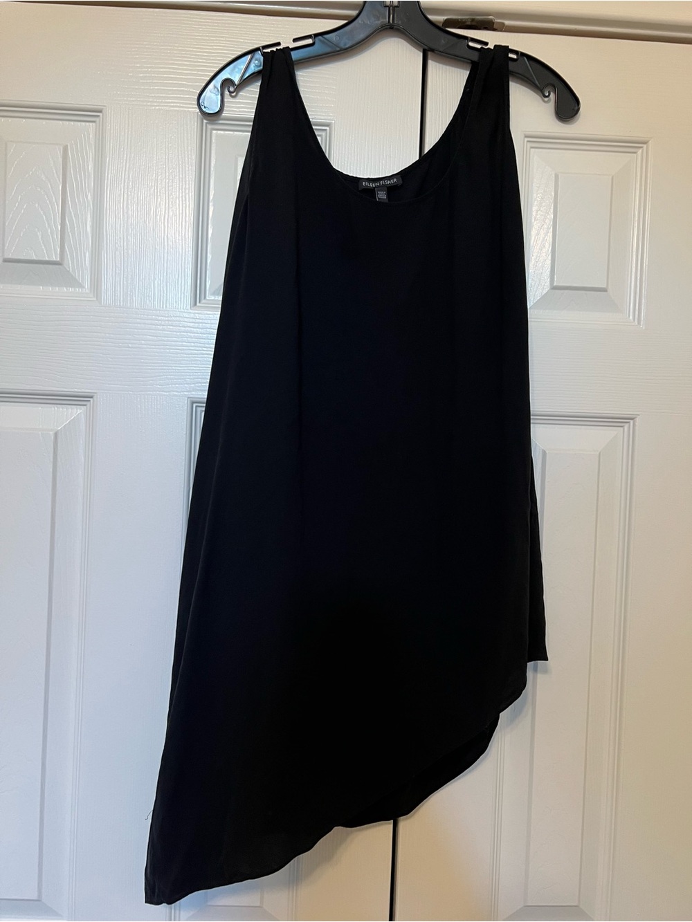 Eileen Fisher 100% Silk Asymmetrical Black Tank Top XL Blouse